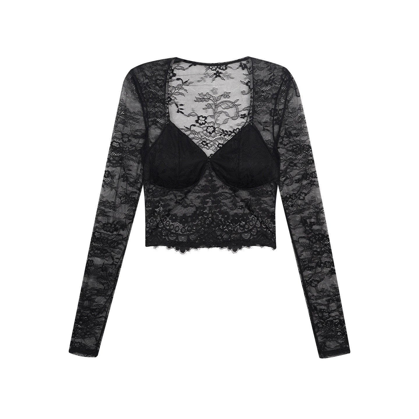 ZERO_Slim_Spliced_V-neck_Street_Black_Nylon_Thin_Short_Women_Long_Sleeve_Crop_Tops_MISSTT