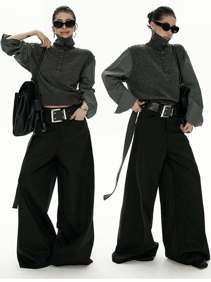 ZERO Soft Nylon Pullover Faux Two Piece Work Long Sleeve Women Knitwear