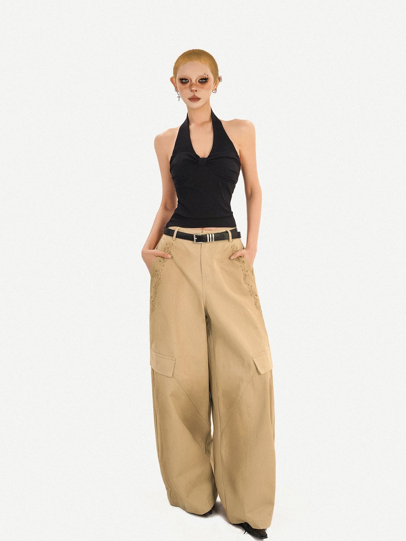 Nico Molly Sexy Slim Fit Halter V-neck Women Pullover Cropped Solid No Padding Camisoles