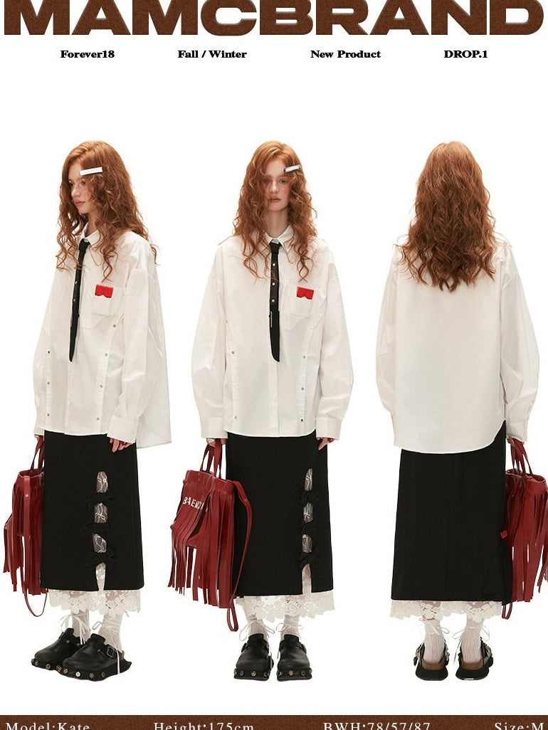 MAMC Elegant Black Flowing Mid Waist Minimalist Workwear Office Chic Midi Skirts