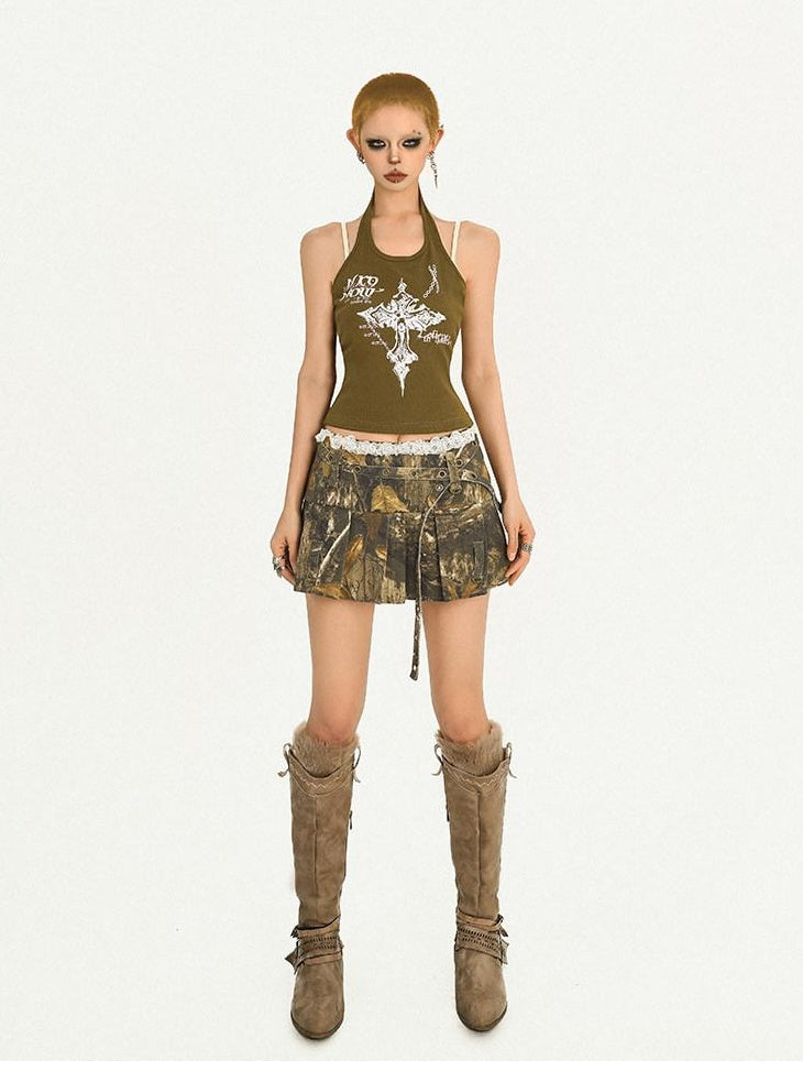 Nico Molly Original Halter Slim Fit Padded Women Y2K Olive Letter Print Camisoles