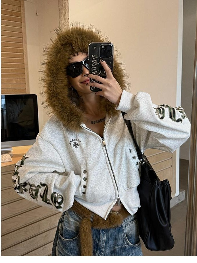 ZERO Fleece Lined Cotton Knit Warm Casual Pullover Letter Print Women Daily Hoodie