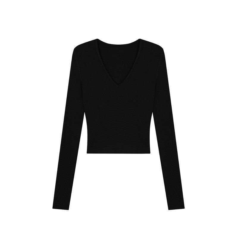 ZERO_Soft_Viscose_Knit_Slim_Fit_Casual_Cropped_Women_Long_Sleeve_T-Shirts_MISSTT