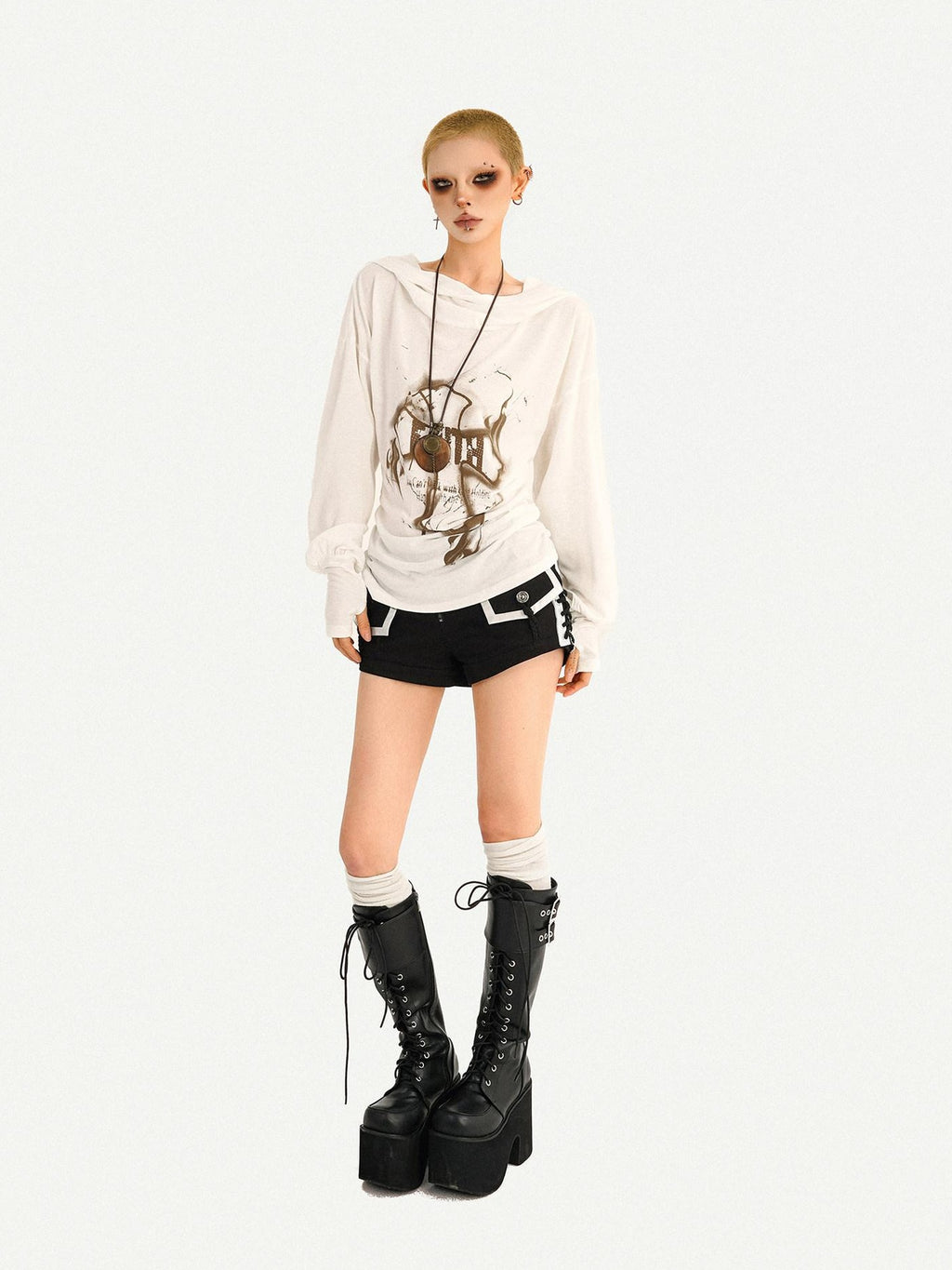 Nico Molly Vintage Loose Fit Hooded Skull Graphic Casual Women Campus Travel Hoodie