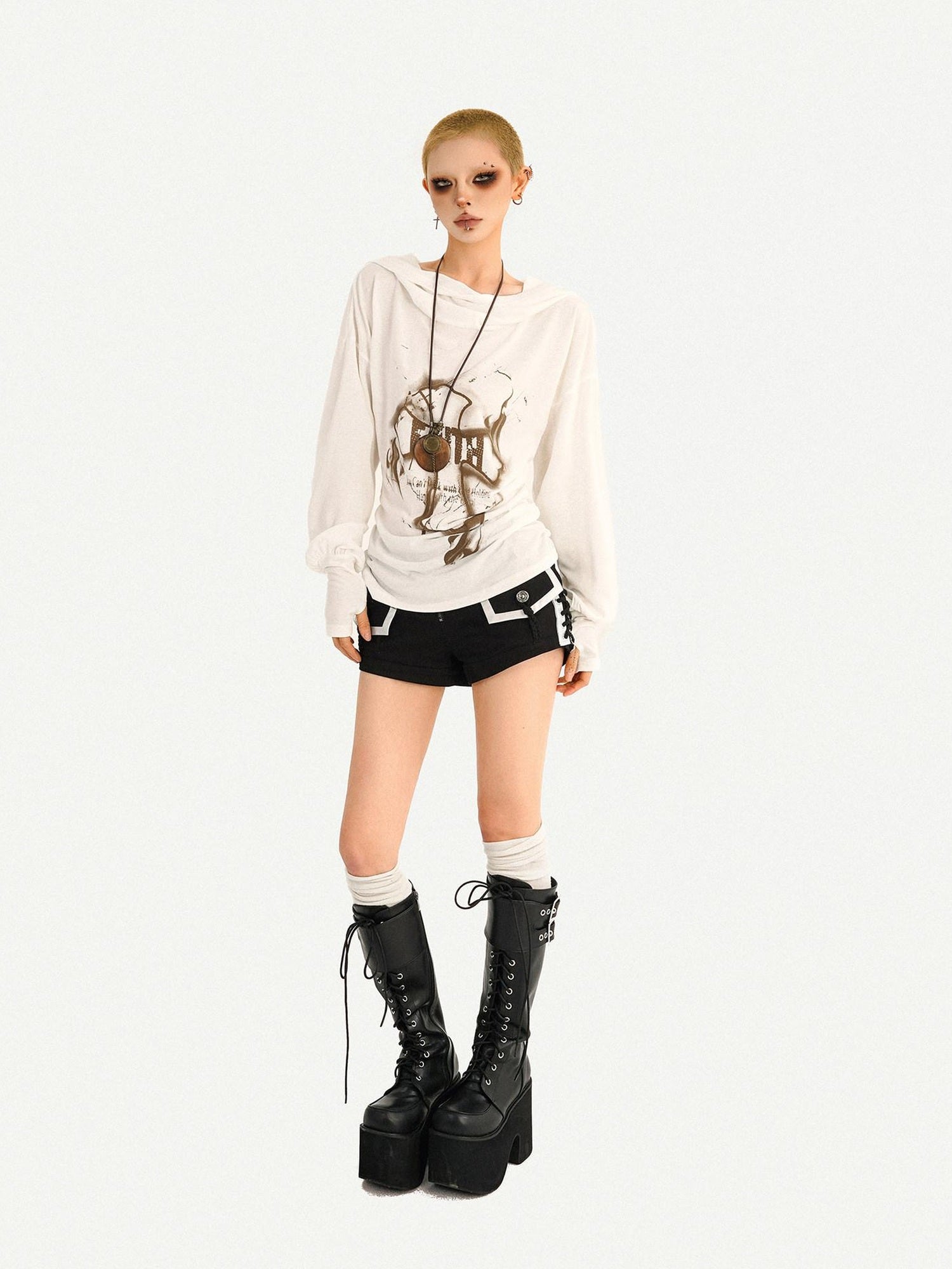 Nico Molly Vintage Loose Fit Hooded Skull Graphic Casual Women Campus Travel Hoodie