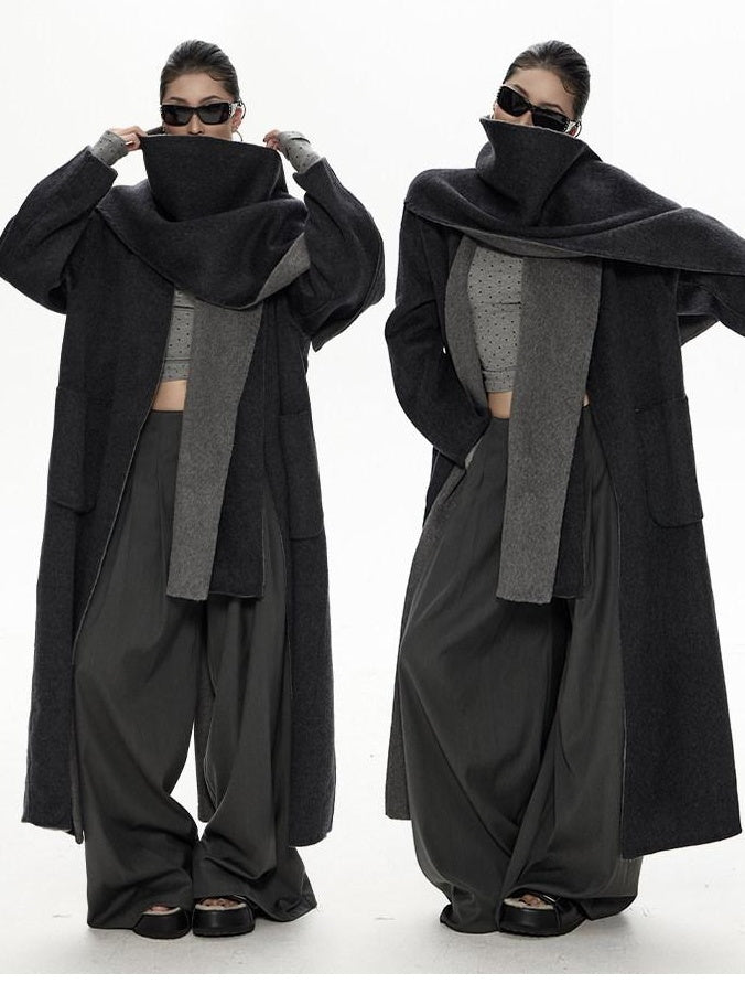 ZERO Wool Shawl Collar Longline Loose Fit Commuter Coat Young Adult Wool Coats