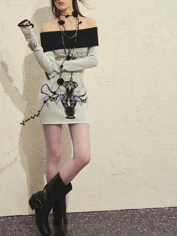 OfAkiva Soft Fitted One Shoulder Knit Office Long Sleeve Pullover Mini Dresses
