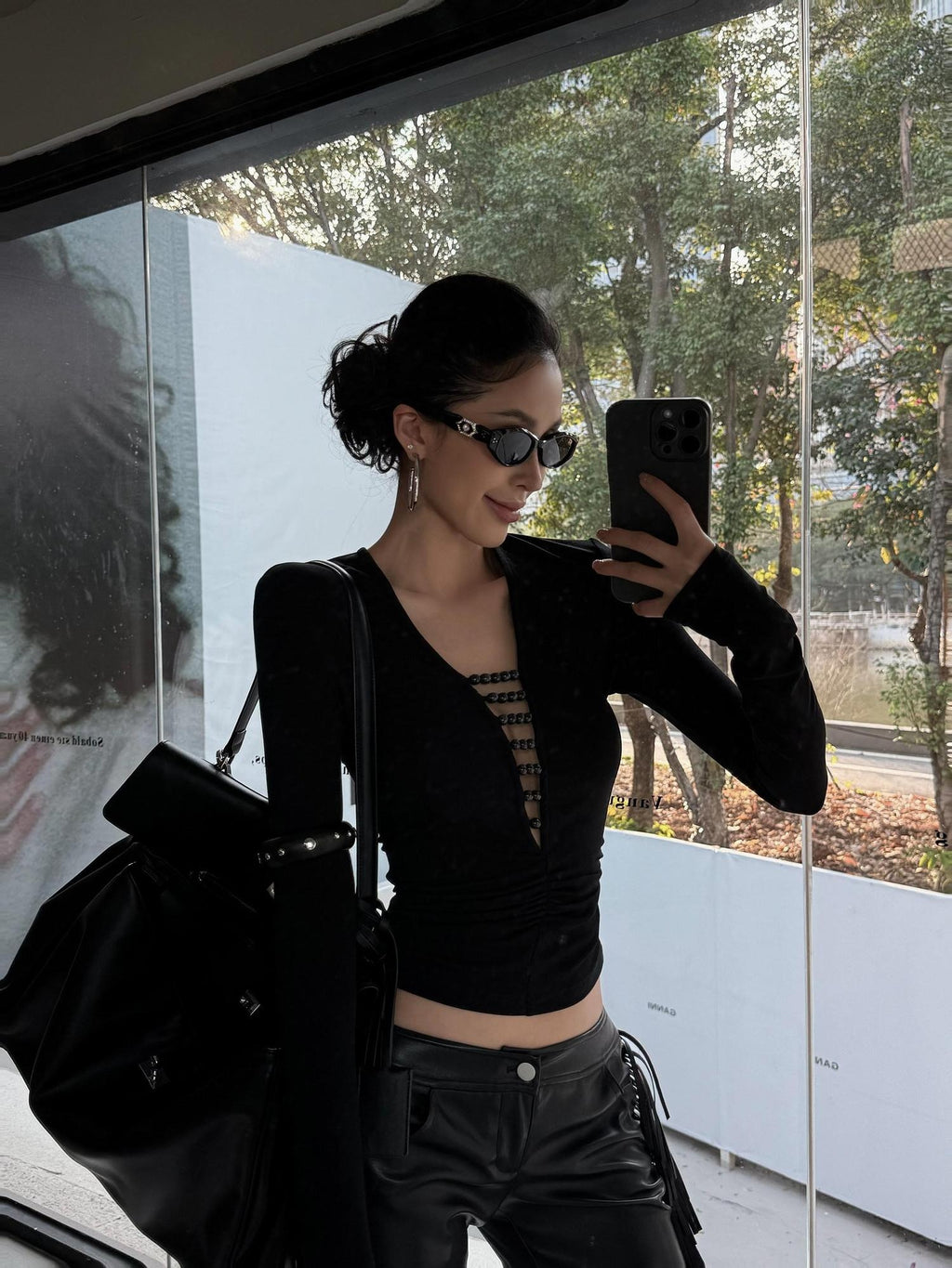 ZERO Soft Lyocell V-neck Slim Casual Women Black Long Sleeve Crop Tops