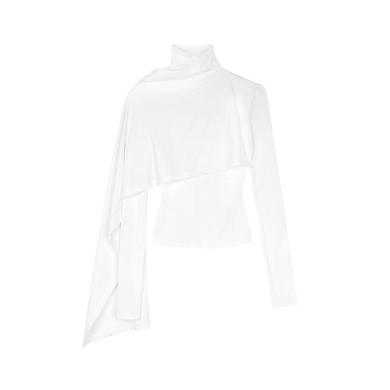 ZERO_Lyocell_Asymmetric_Slim_Fit_Casual_Turtleneck_Long_Sleeve_Cropped_Women_Knitwear_MISSTT
