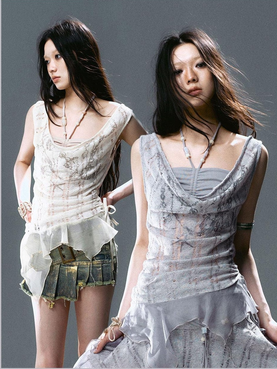Cest Nous Asymmetrical Patchwork Chiffon Strappy Slim Fit Street Printed Minidresses