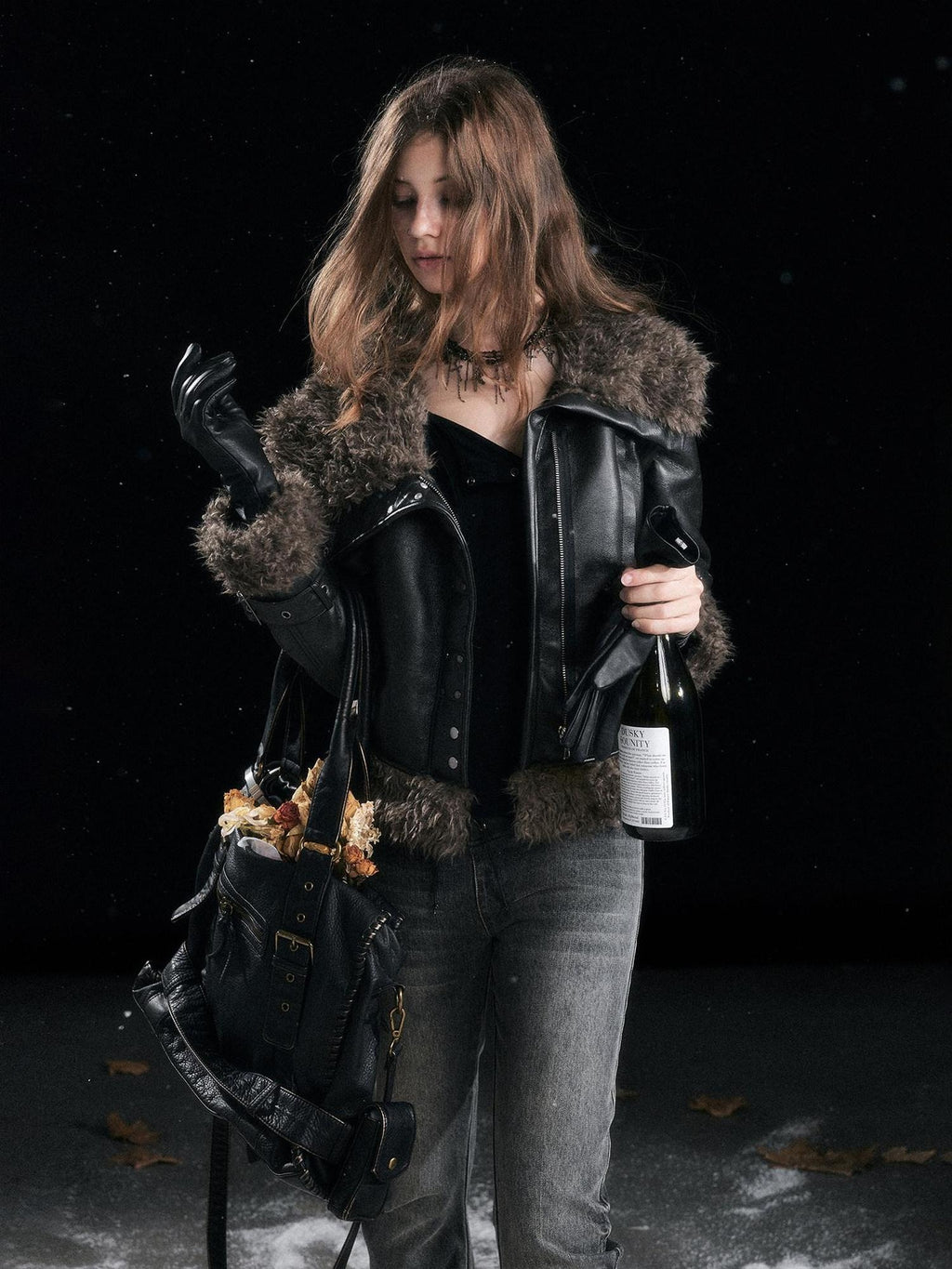 Cest Nous Slimming Thick Punk Straight Cut Faux Shearling Lapel Zip Women Croppedjackets