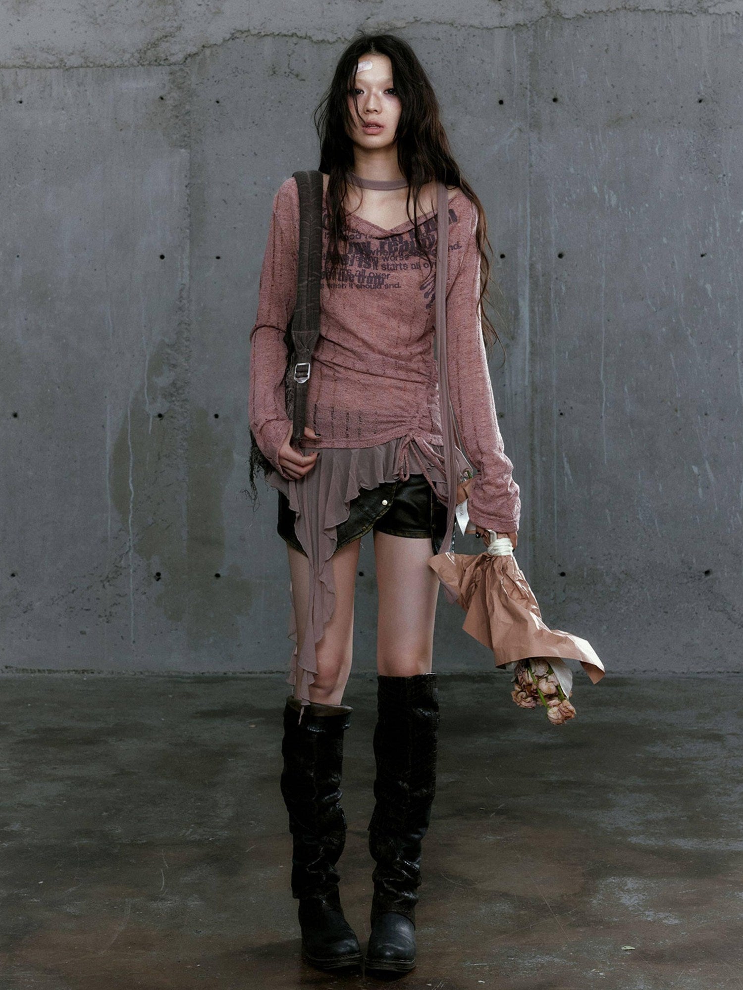 Cest Nous Patchwork Punk Threequarter Sleeve Women Polyester Longsleevet-Shirts