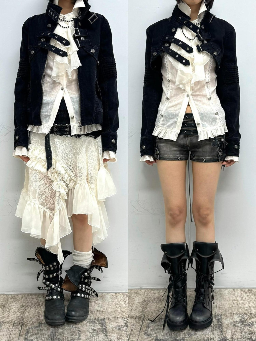Cest Nous Detachable Punk Long Sleeve Zip Front Women Cotton Black Croppedjackets