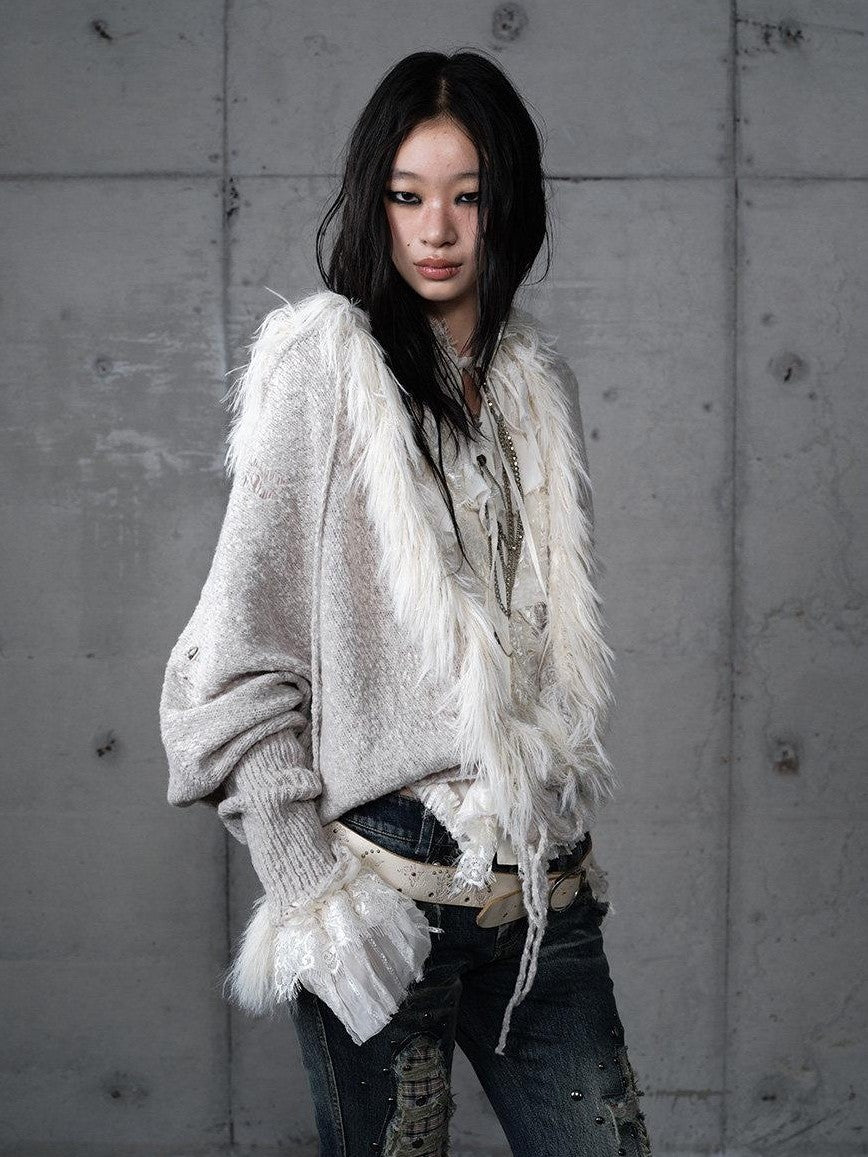 NO ROMANCE Vintage Shibuya Knitted Batwing Sleeve Hooded Women'S Knit Hoodies