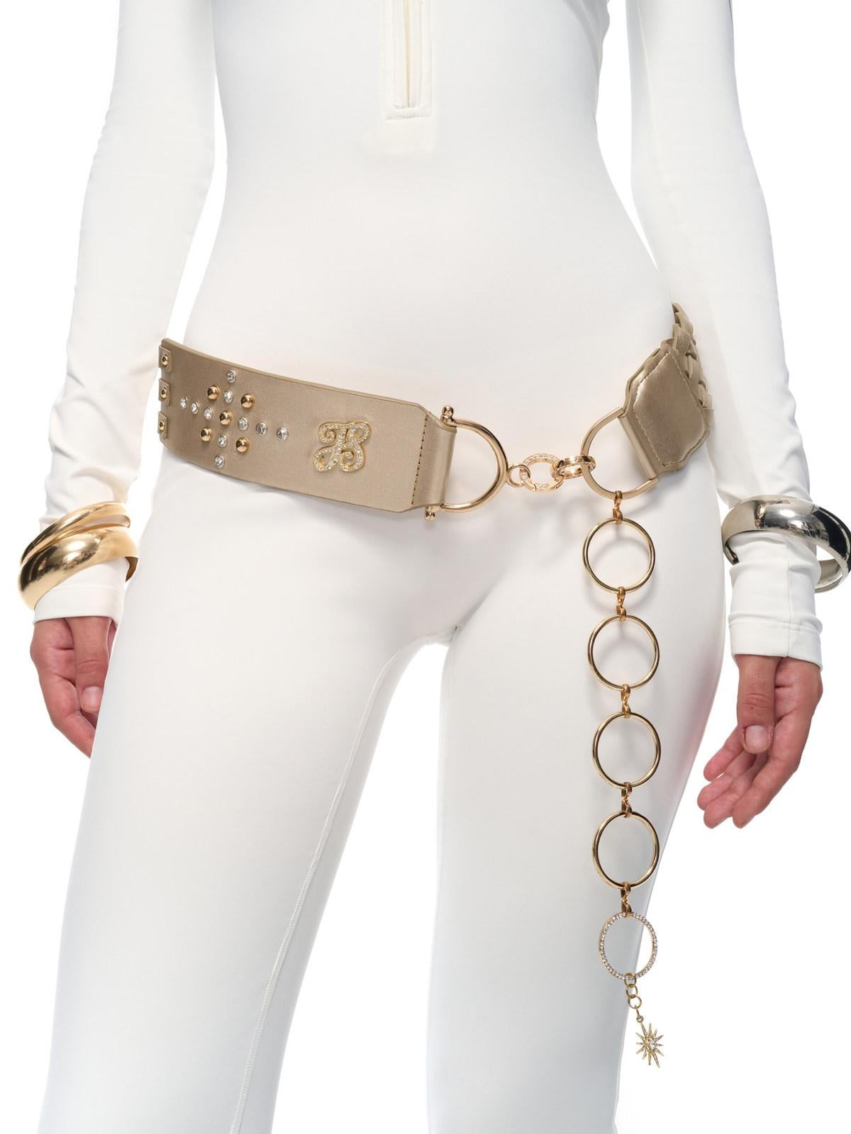 JYOSEI Rhinestone Braided Y2K Double Ring Adjustable Champagne Gold Belts