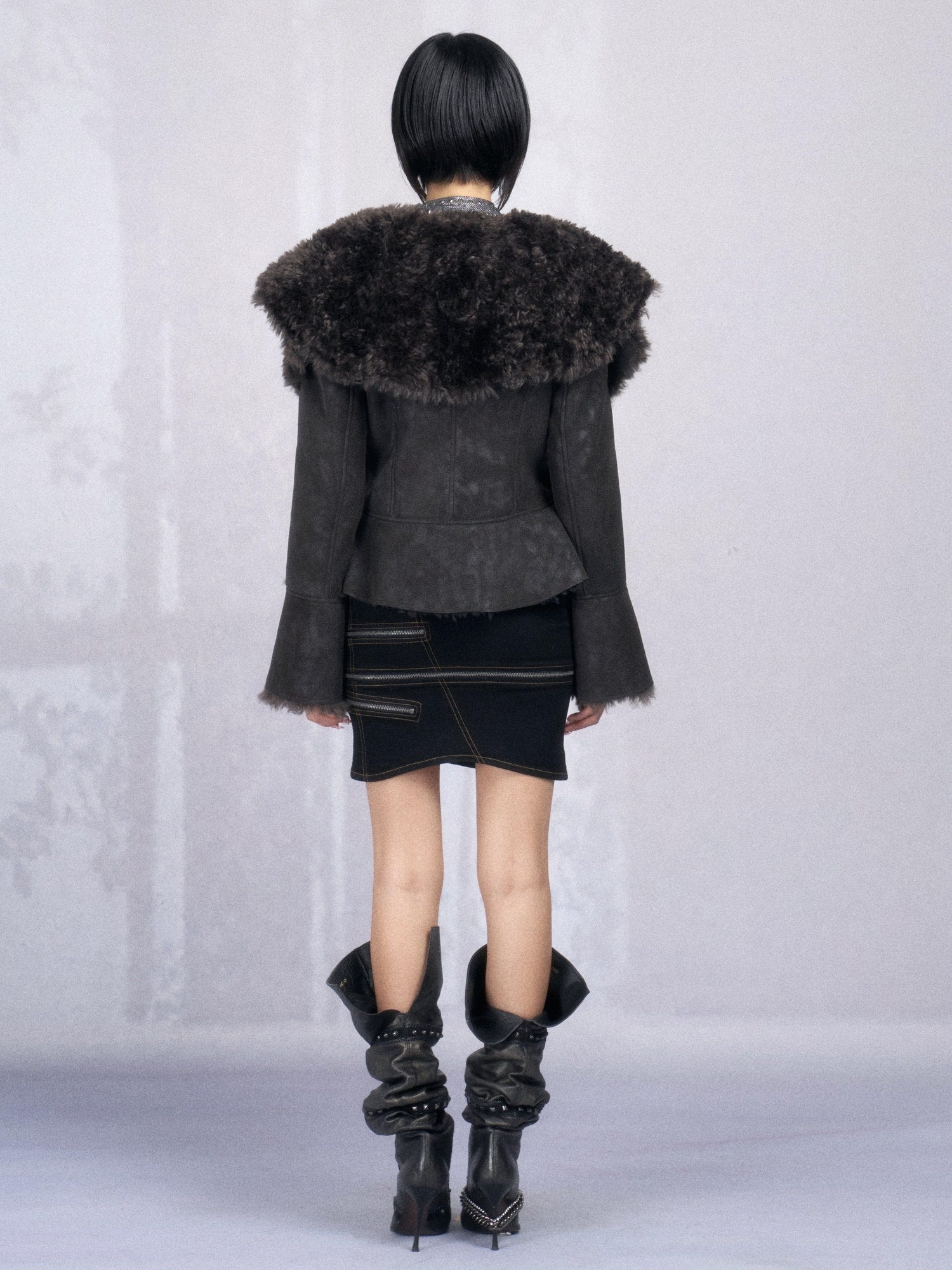 OPEN AESTHETIC Warm Faux Fur Oversized Lapel Collar Women Dark Aesthetic Black Casual Jackets