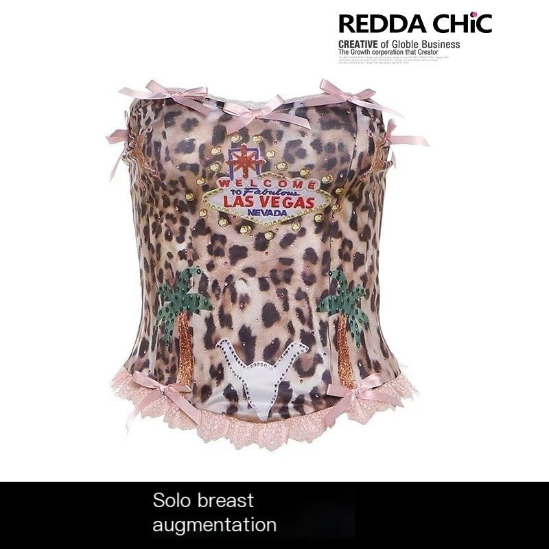 REDDACHIC_Pink_Leopard_Print_Bow_Padded_Waist_Cinch_Women'S_Lace_Tube_Tops_/_Bandeaus_MISSTT