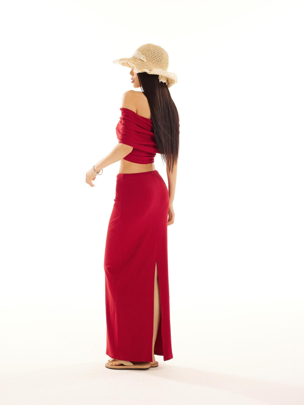 ZERO Cotton Short Sleeve Slim Fit Sexy Burgundy Black Top & Skirt Sets