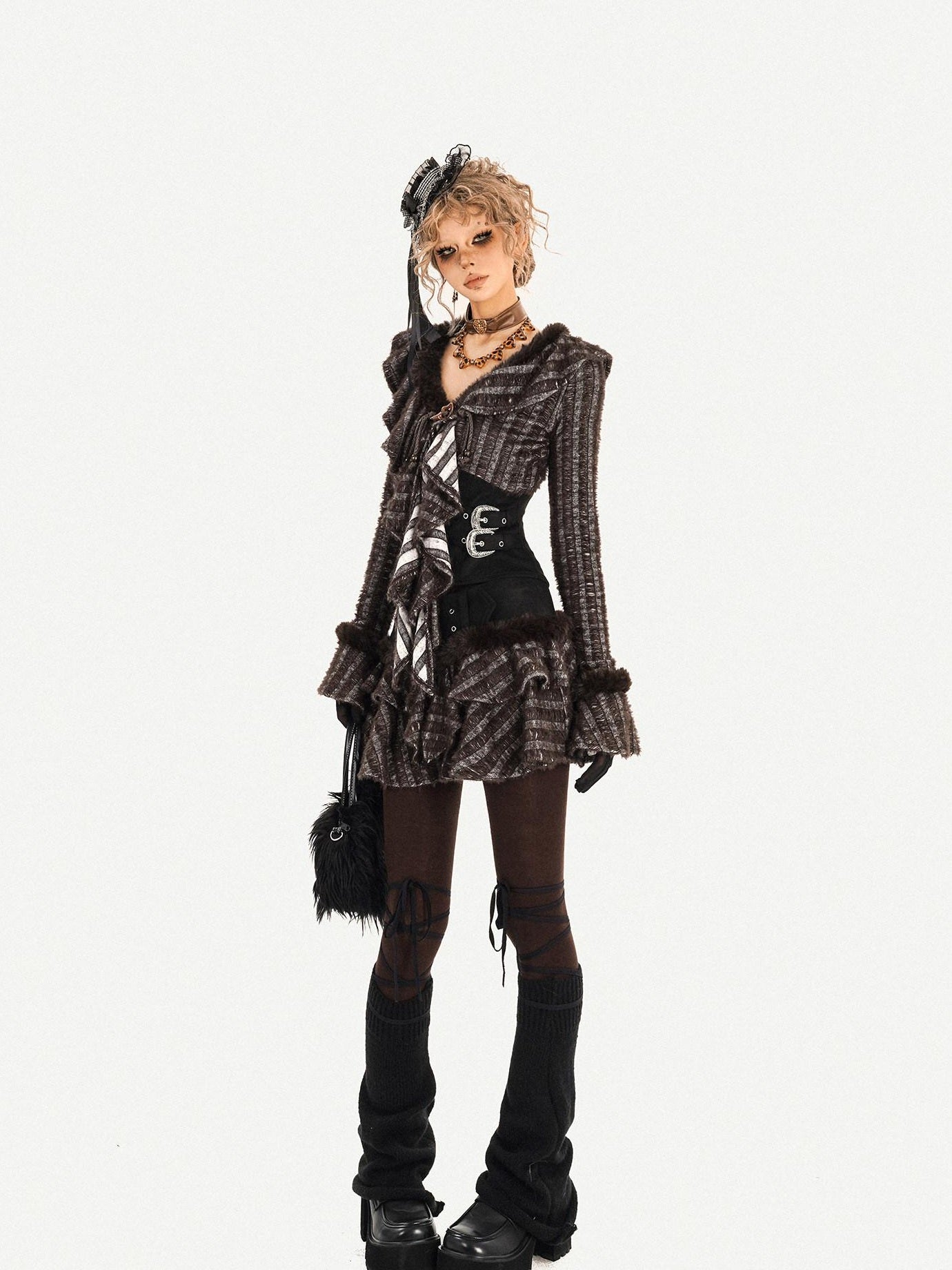 Nico Molly Vintage Tiered Patchwork Mid Waist Front Zipper Casual School Daily Mini Skirts