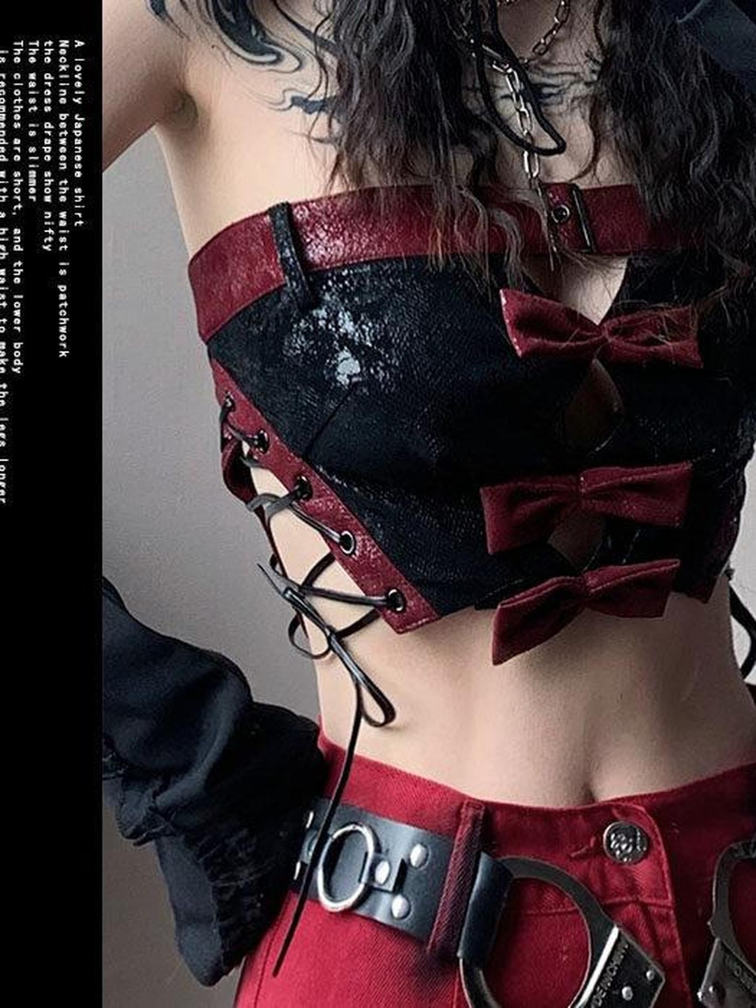 WSW Original Cropped Strapless Polyester Red Black Women Tube Tops / Bandeaus
