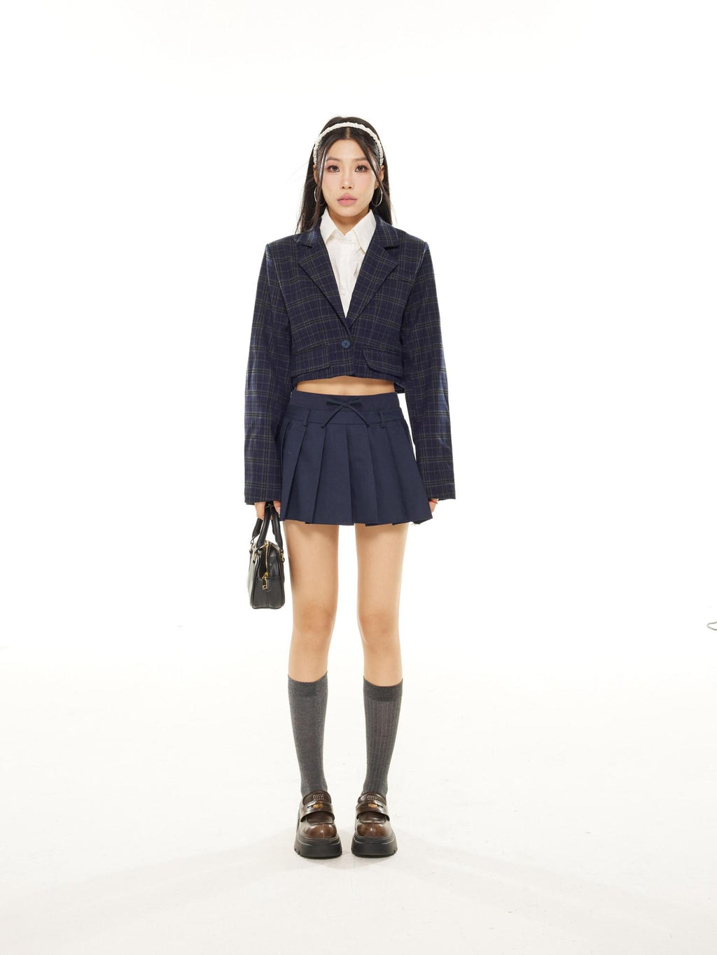 ZERO Button Streetwear Straight Fit Cropped Lapel Polyester Blue White Blazers