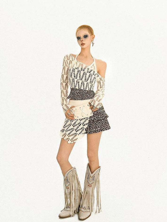 Nico Molly High Waist Zipper A Line Leopard Print Street Style Slim Fit Women Mini Skirts