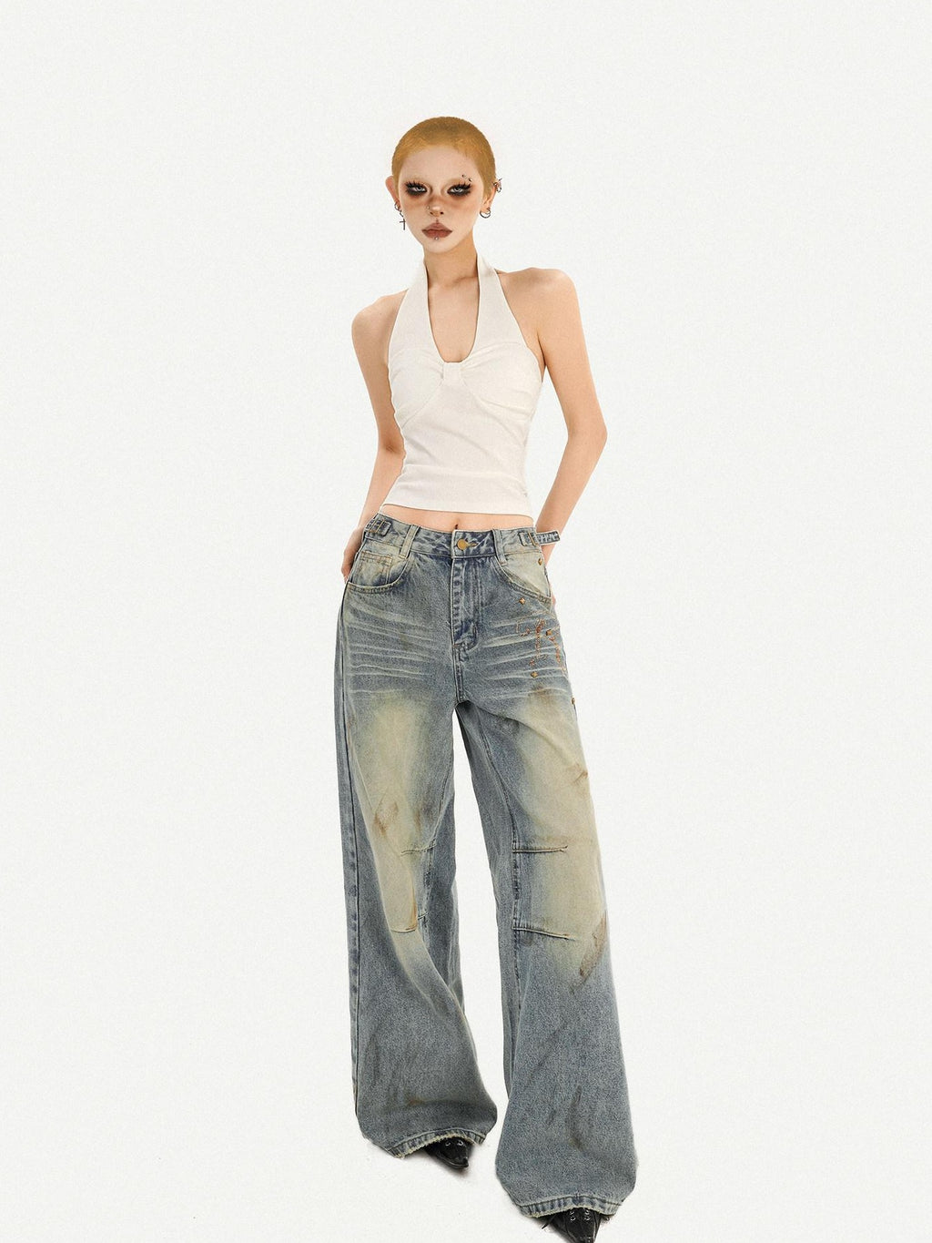 Nico Molly Sexy Slim Fit Halter V-neck Women Pullover Cropped Solid No Padding Camisoles