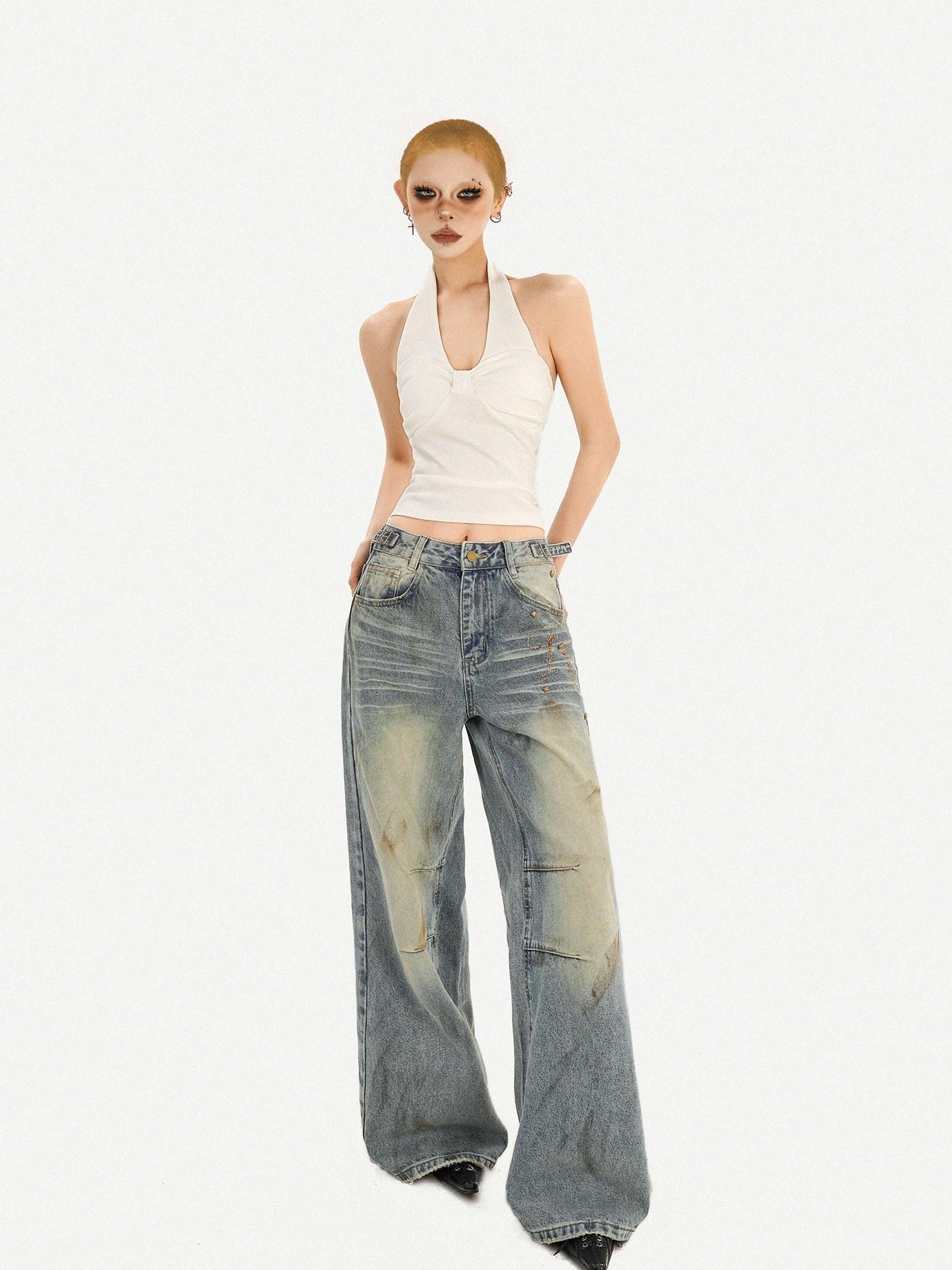 Nico Molly Sexy Slim Fit Halter V-neck Women Pullover Cropped Solid No Padding Camisoles