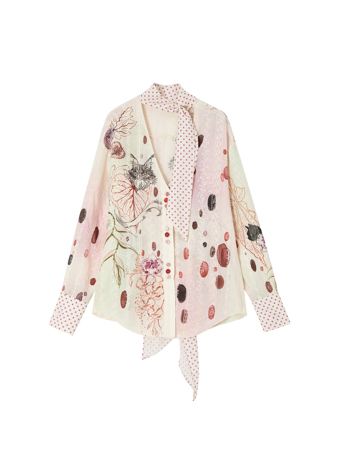 OfAkiva_Breathable_Polka_Dot_V-neck_Tie_Waist_Slim_Fit_Casual_Long_Sleeve_Women_Blouses_MISSTT