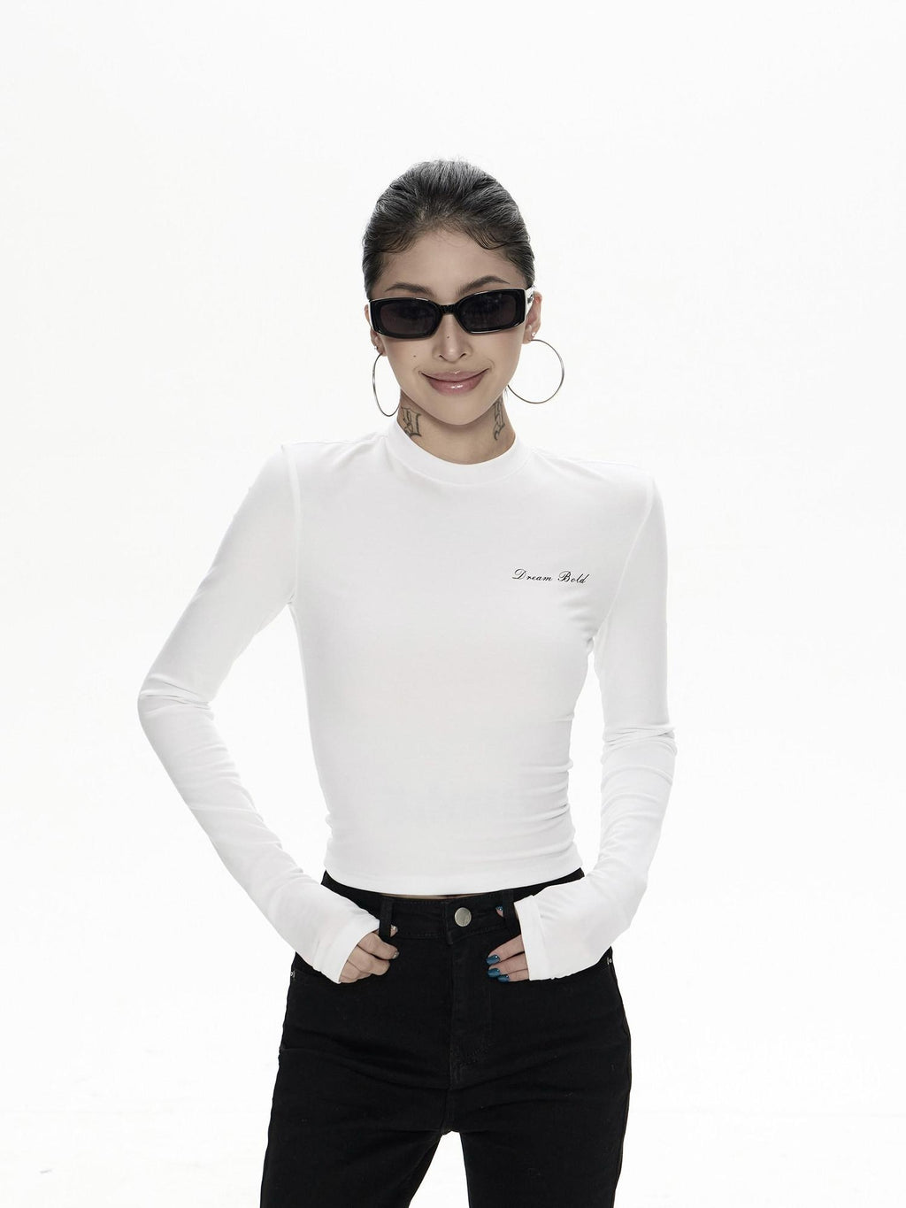ZERO Soft Lyocell Knit Casual Slim Letter Print For Women Long Sleeve Crop Tops