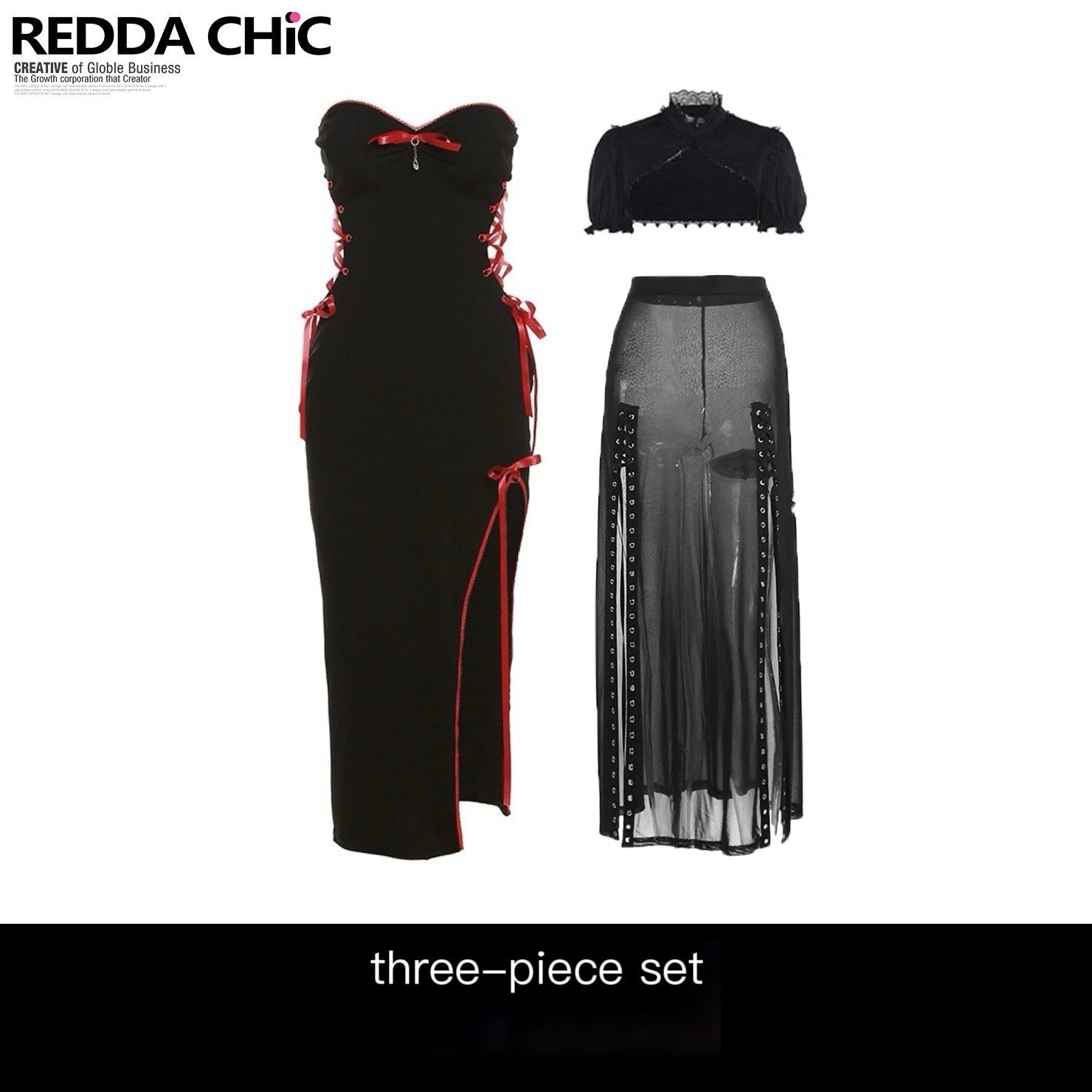 REDDACHIC_New_Chinese_Gothic_Colorblock_Strapless_Bodycon_Pencil_Women'S_Top_&_Skirt_Sets_MISSTT