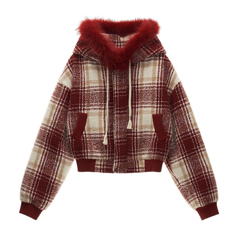 MAMC_Plaid_Red_Polyester_Panelled_Short_Lapel_Straight_Fit_Office_Cropped_Jackets_MISSTT