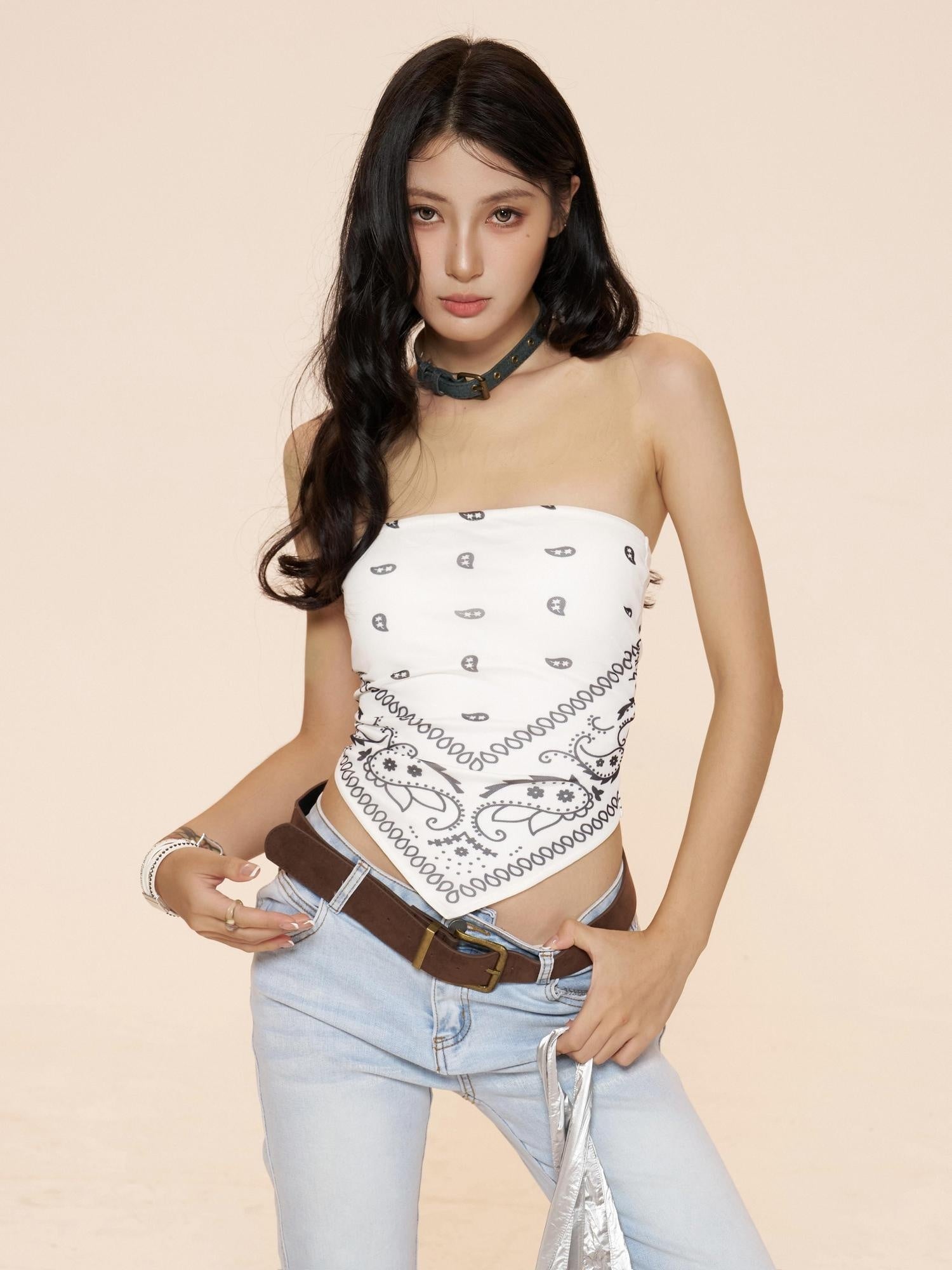 ZERO Built In Pad High Stretch Slim Printed Korean Casual Cropped Women Tube Tops