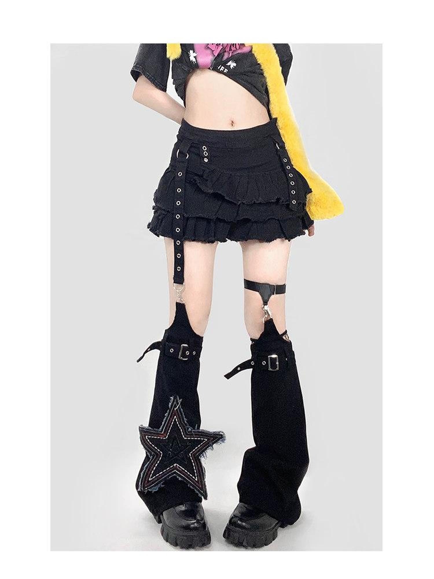 REDDACHIC Subculture Punk Black Pleated Low Waist Women'S Denim Mini Skirts