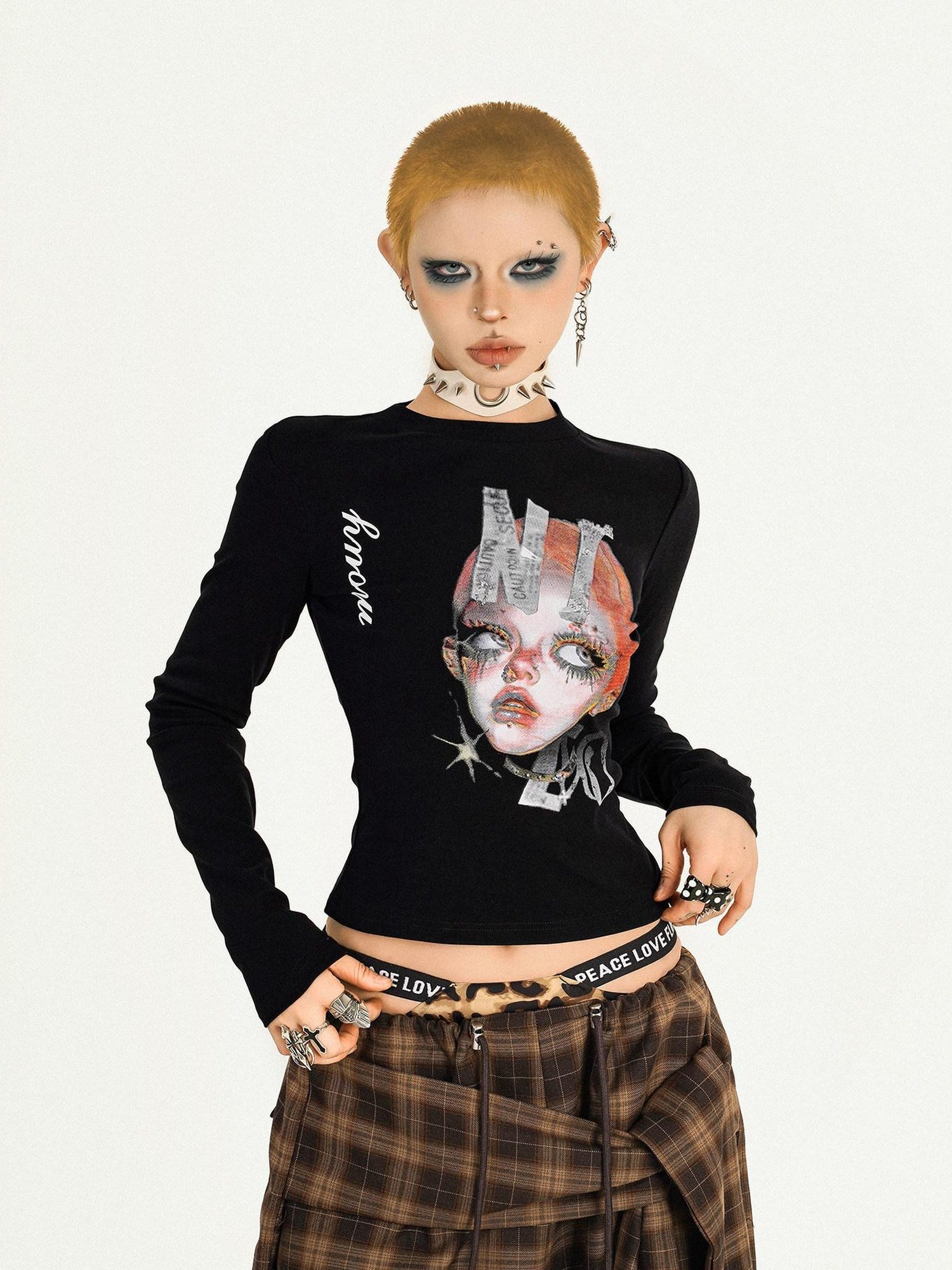 Nico Molly Moisture Wicking Slim Casual Creative Print Round Neck Women Basic Crop Tops
