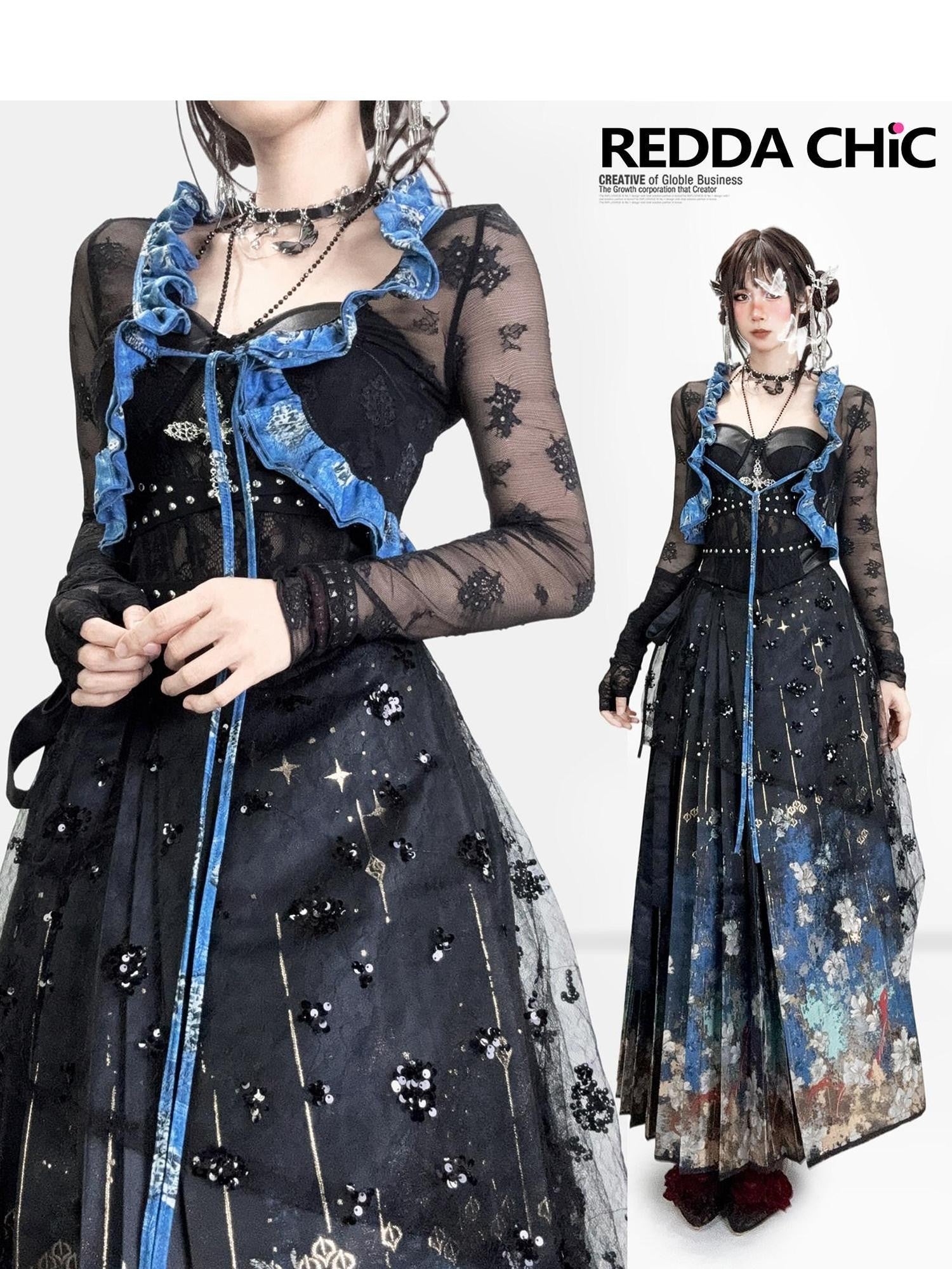 REDDACHIC Gothic Colorblock Lace Ruffle Tie Short Women'S Recycled Polyester Cardigans