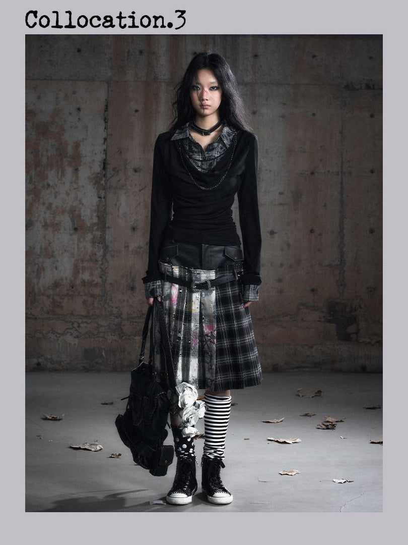Cest Nous Tencel Non Deforming Punk Slim Printed Polo Collar Women Longsleevet-Shirts