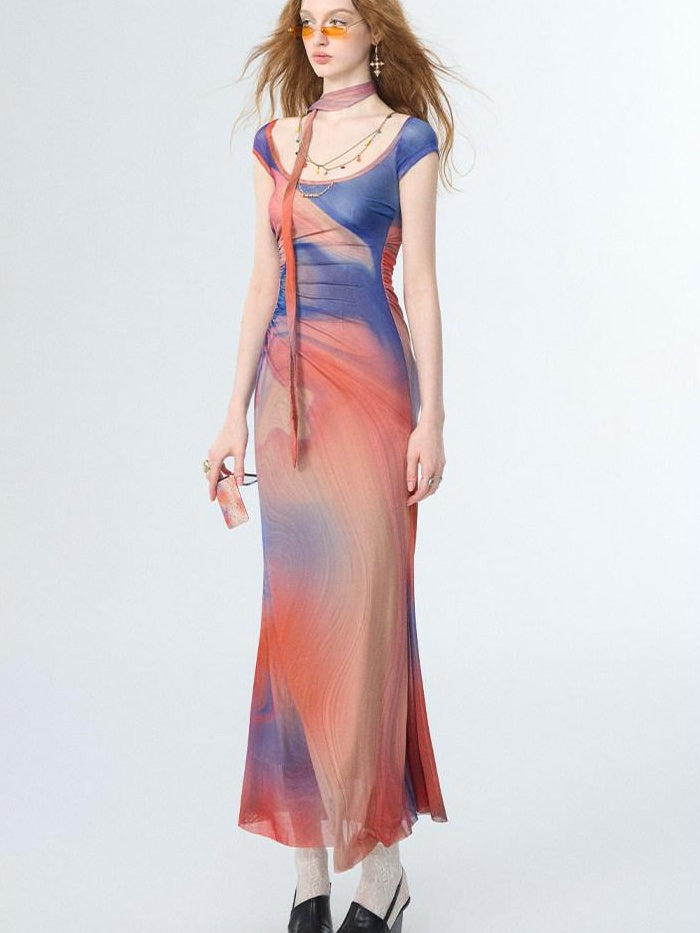 OfAkiva Sexy Printed High Waist Aline Square Neck City Work Women Polyester Maxi Dresses