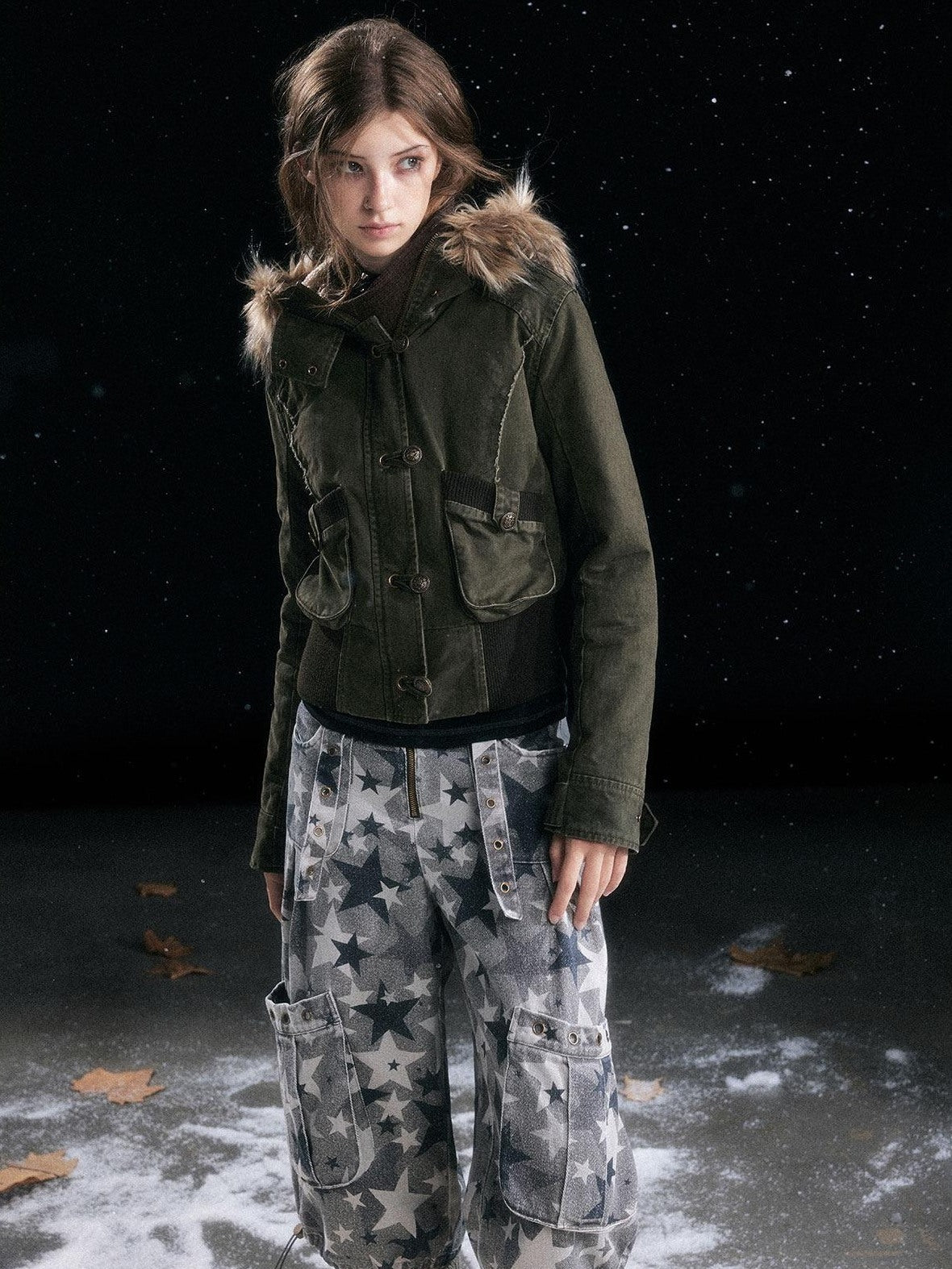 Cest Nous Cotton Padded Hooded Straight Fit Women Workwear Zip Front Olive Croppedjackets