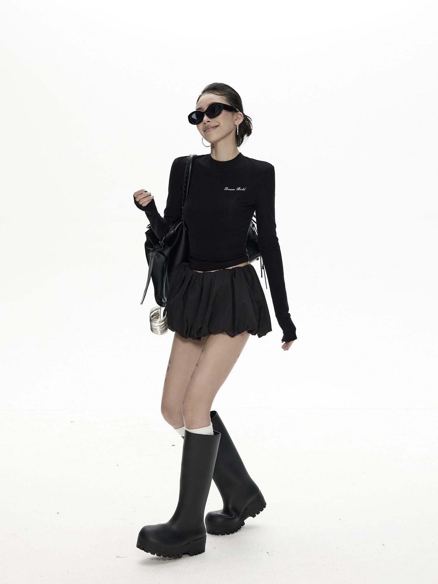 ZERO Soft Lyocell Knit Casual Slim Letter Print For Women Long Sleeve Crop Tops