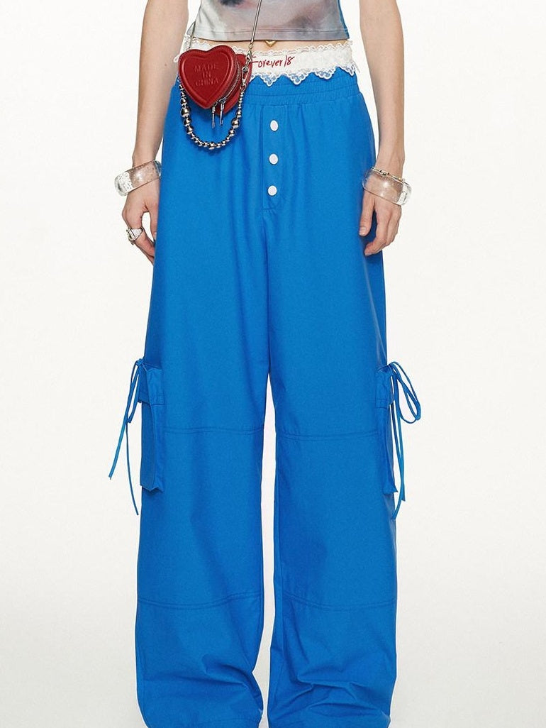 MAMC Minimalist Commuter Mid Rise Pockets Blue Polyester Women Straight Pants