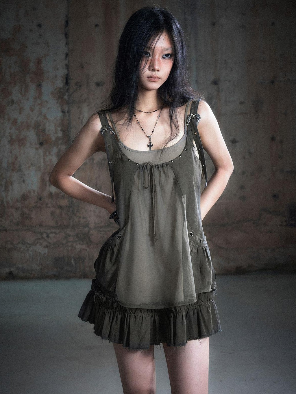 Cest Nous Micro Stretch Cotton Punk Patchwork Spaghetti Strap Everyday Minidresses