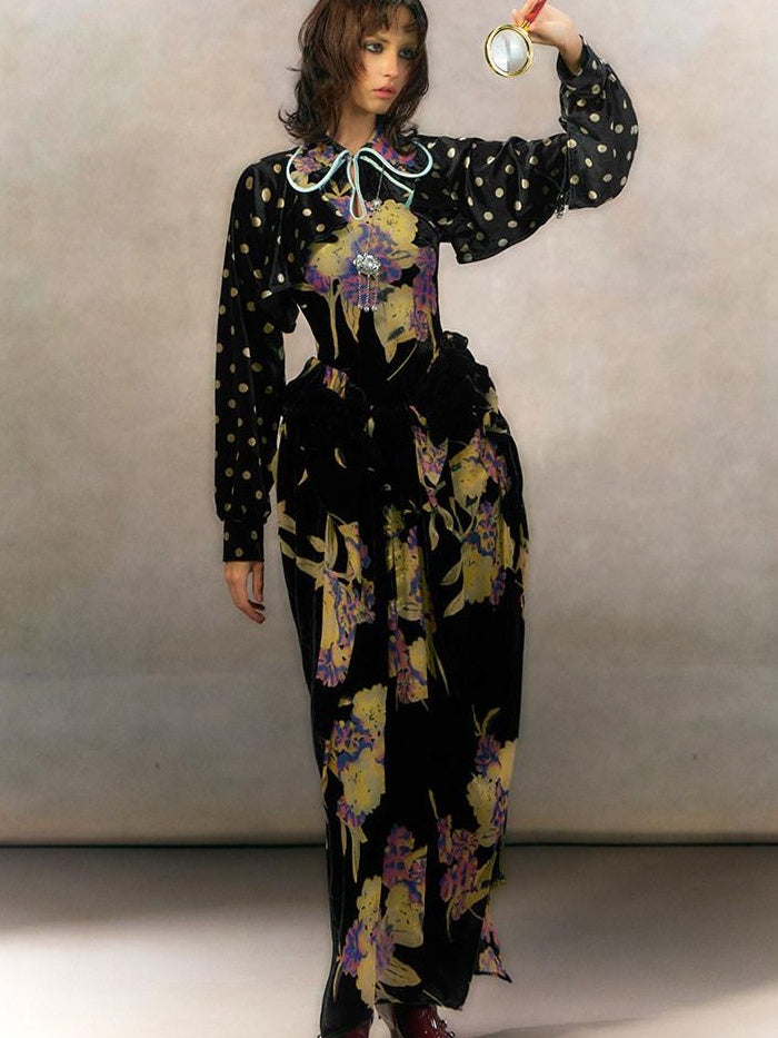OfAkiva Elegant Chinese Style Jacquard High Waist A Line Two Piece Women Maxi Dresses