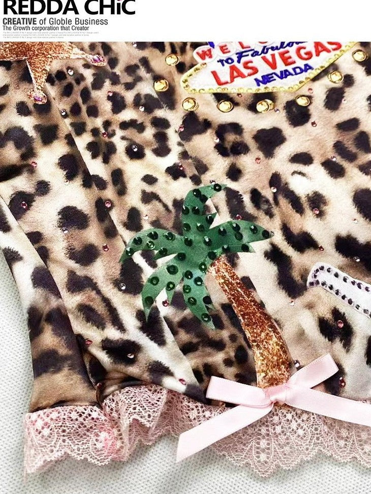 REDDACHIC Pink Leopard Print Bow Padded Waist Cinch Women'S Lace Tube Tops / Bandeaus