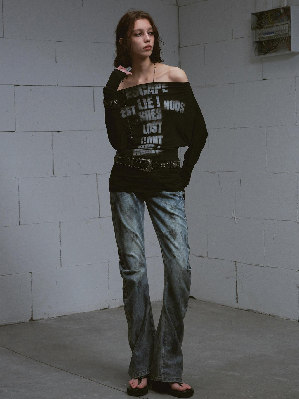 Cest Nous Lyocell Printed Street Punk Loose Batwing Women Crop Offshouldercroptops