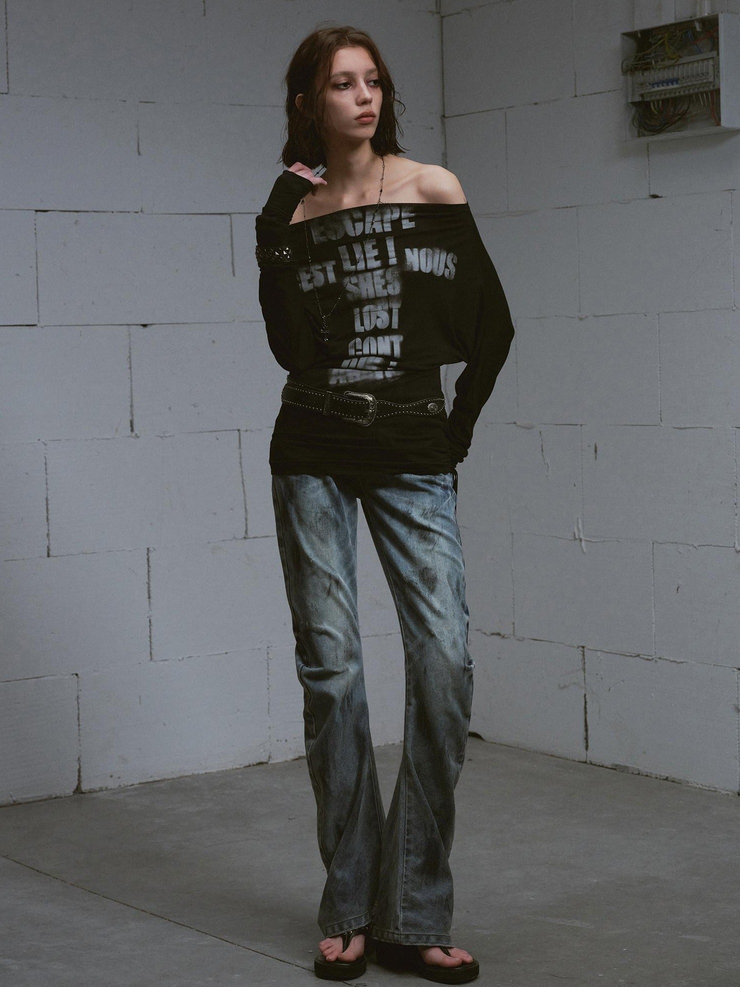 Cest Nous Lyocell Printed Street Punk Loose Batwing Women Crop Offshouldercroptops