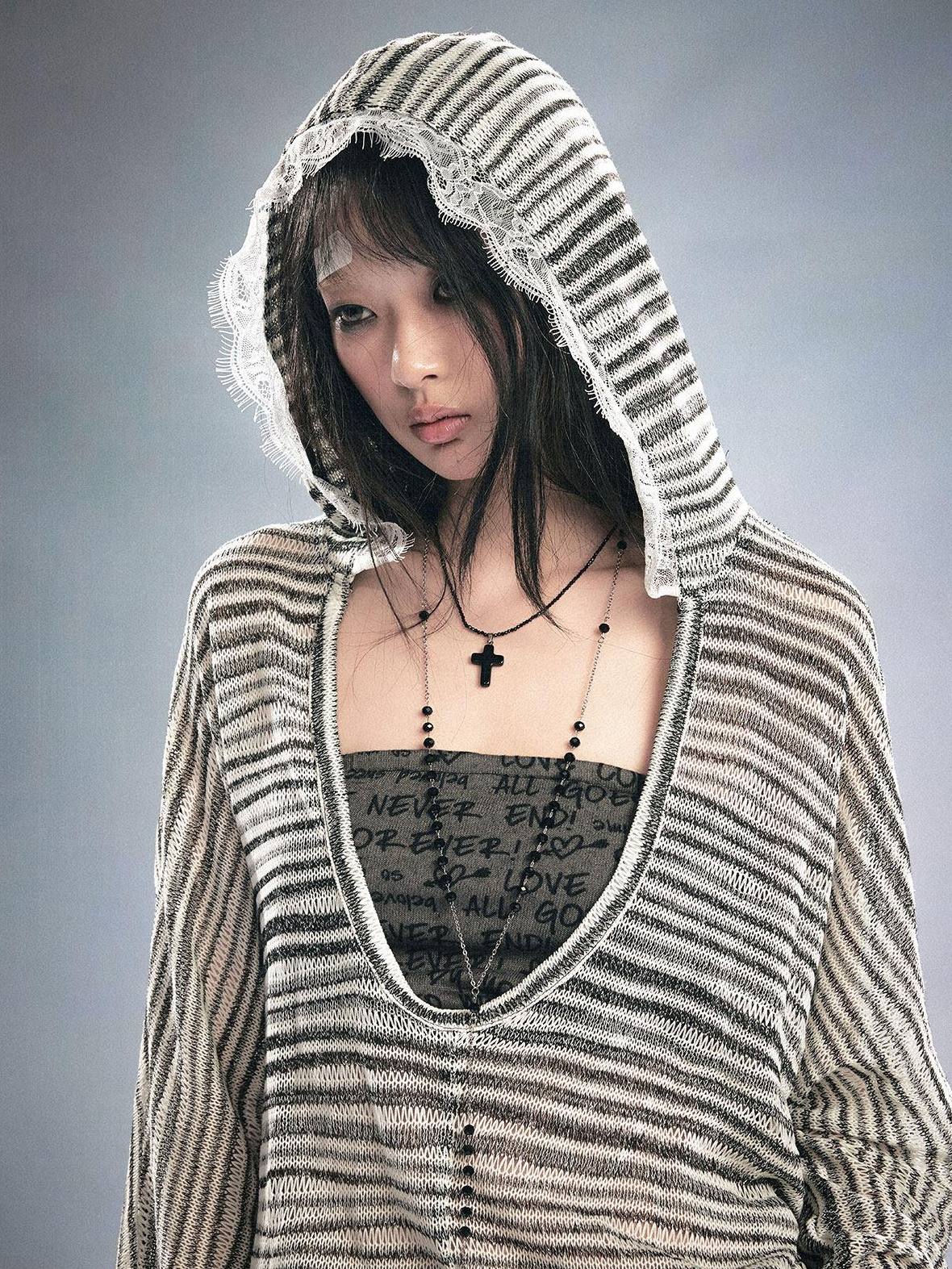 Cest Nous Oversized Punk Letter Print Batwing Hooded Pullover Women Polyester Hoodie