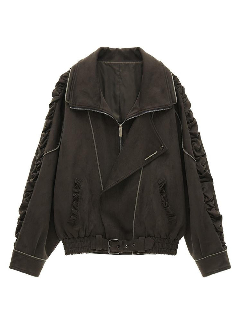 MAMC Stretch Polyester Loose Fit Mechanical Lapel Zipper Gray Leather Jackets