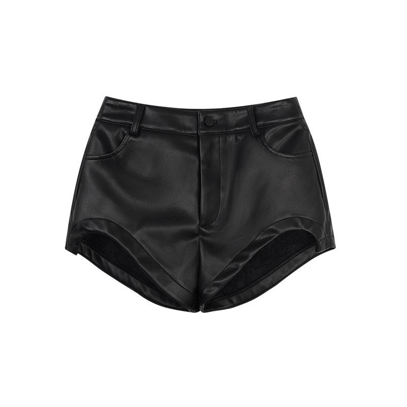 ZERO_Flattering_High_Waist_Street_Straight_Women_Black_Pu_Zipper_Mini_Shorts_MISSTT