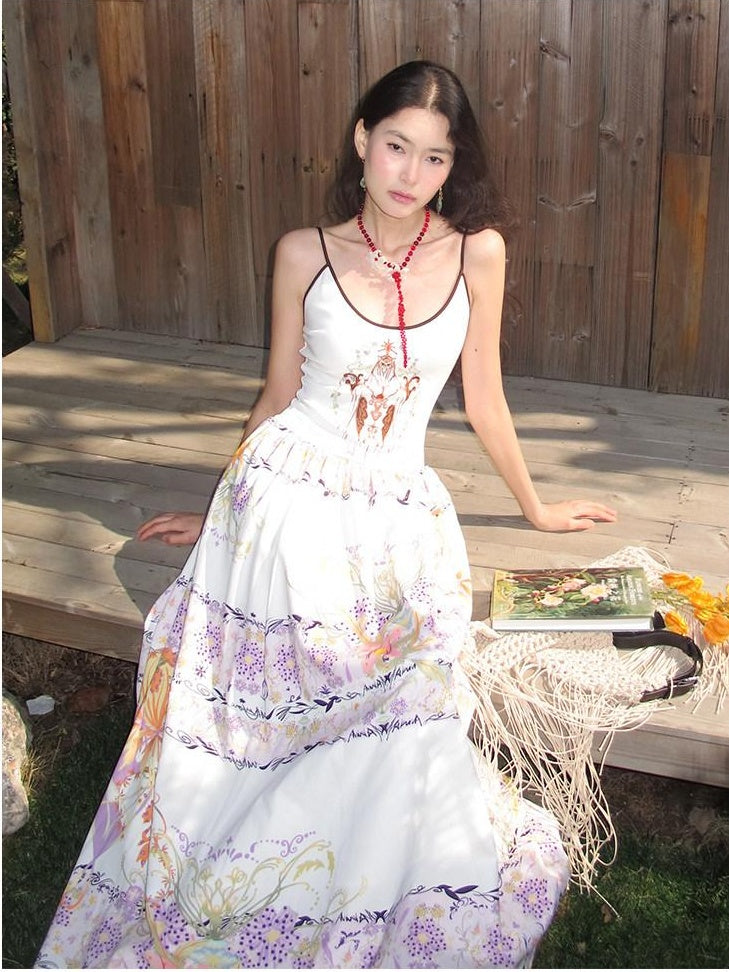 OfAkiva Embroidered High Waist Casual Flared Sleeveless Vacation Women Maxi Dresses